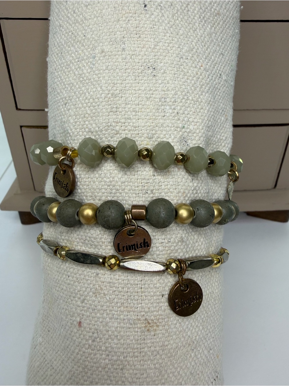 Erimish Sage Green and Gold Beaded Bracelet Set
